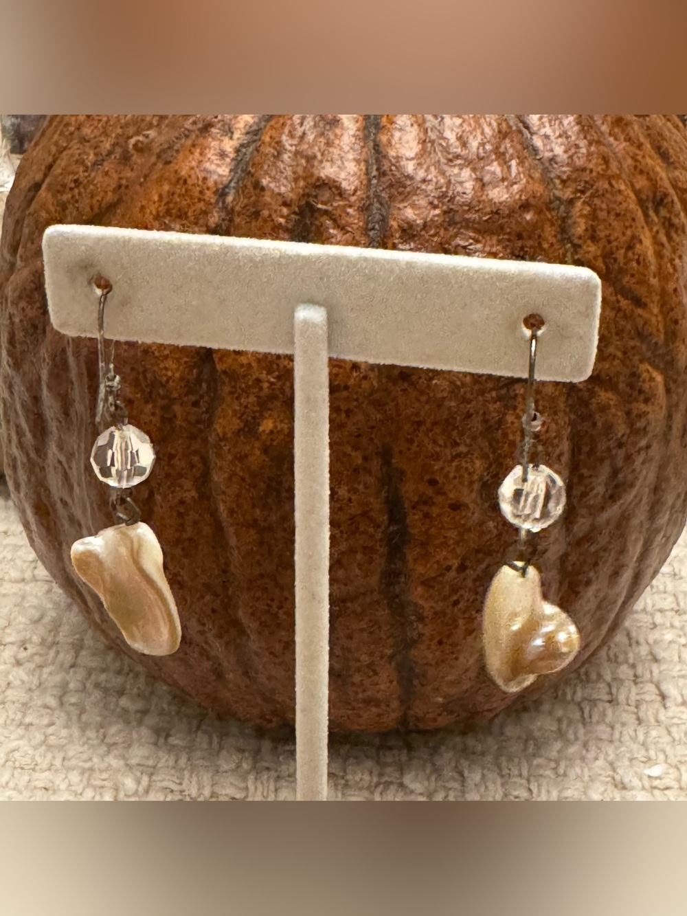 Shell & Crystal Dangle Earrings - Ivory - Picture 2 of 3